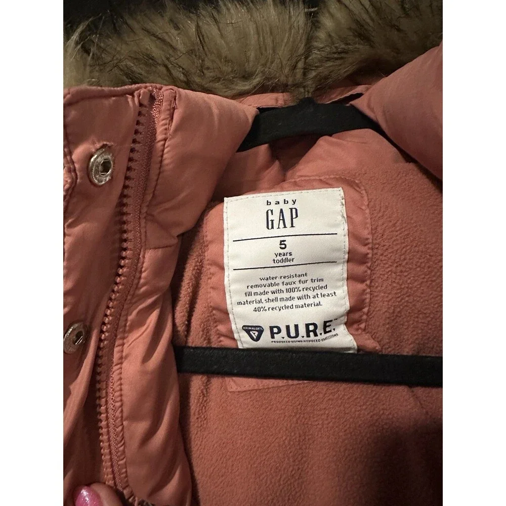 Baby Gap Girls Puffer Jacket Pink Size 5 GUC Fleece Lined